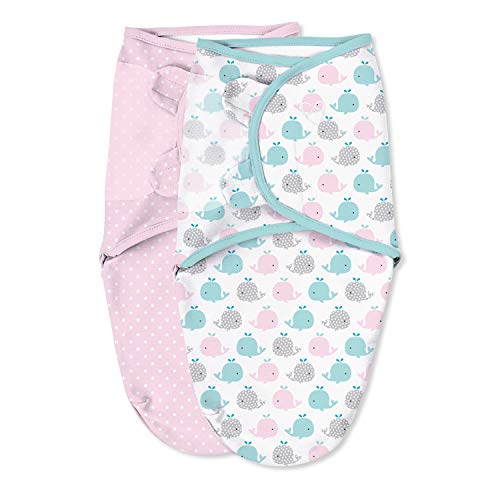 SwaddleMe Original Swaddle – Size Small, 0-3 Months, 2-Pack (Pink Polka Whale) - Image 1