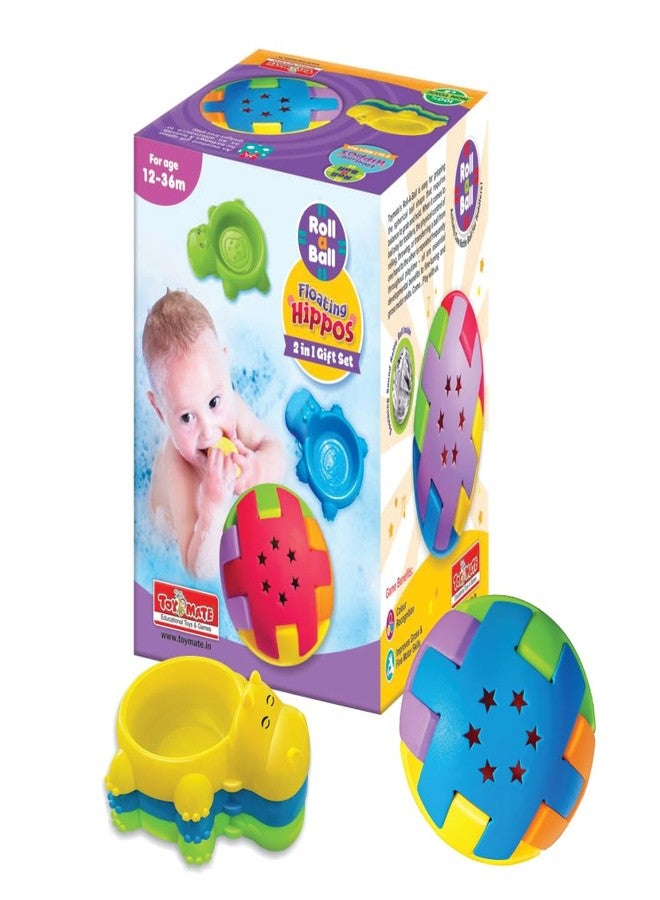 Toymate Roll A Ball & Floating Hippos 2-in-1 Baby Bath Toy Gift Set | Sensory Rattle Ball & Water Play Toy | Infant & Educational & Interactive Play | Set Toddler Toy for 12-36 Months - Image 1