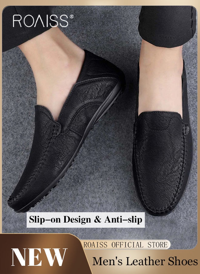 roaiss Minimalist Slip On Loafer for Men Casual Stitch Decor Anti Slip Flats Low Cut Breathable and Wear Resistant Driving Shoes Round Toe Outdoor Sports Walking Sneakers  - Image 1