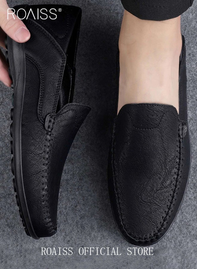 roaiss Minimalist Slip On Loafer for Men Casual Stitch Decor Anti Slip Flats Low Cut Breathable and Wear Resistant Driving Shoes Round Toe Outdoor Sports Walking Sneakers  - Image 2