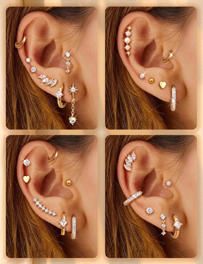 YADOCA 20G Helix Piercing Jewelry Flat back Cartilage Earrings for Women Hypoallergenic Surgical Steel Gold Cartilage Hoop Earring Set Daith Tragus Conch Flat Back Stud Earrings - Image 2
