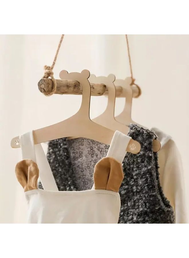 5 Cute Bear Shaped Wooden Hangers for Kids Clothes Pet Apparel Space Saving - Image 1