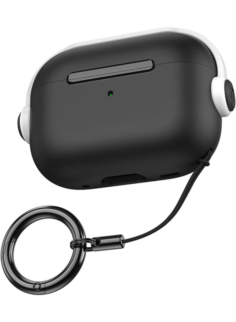 Case for AirPods Pro 2nd Generation 2022, Protective Silicone Skin Cover with Closure Lid, Front LED Visible, Shockproof Case with Wrist Strap, Compatible with AirPods Pro 2 (Black White) - Image 1