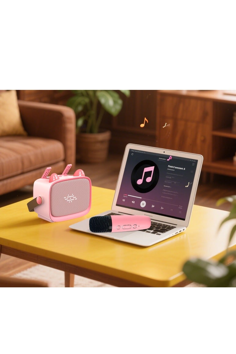 Kids Karaoke Speaker with Dual Microphones, Multiple Lighting Modes, Bluetooth Compatible Audio System, Holiday Gift, New Year Gift Pink  - Image 3