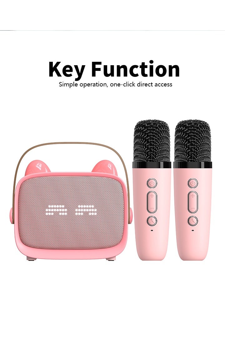 Kids Karaoke Speaker with Dual Microphones, Multiple Lighting Modes, Bluetooth Compatible Audio System, Holiday Gift, New Year Gift Pink  - Image 2