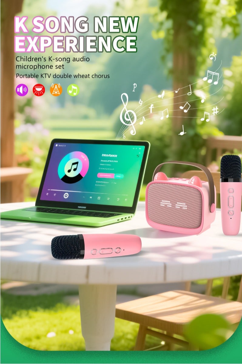 Kids Karaoke Speaker with Dual Microphones, Multiple Lighting Modes, Bluetooth Compatible Audio System, Holiday Gift, New Year Gift Pink  - Image 4
