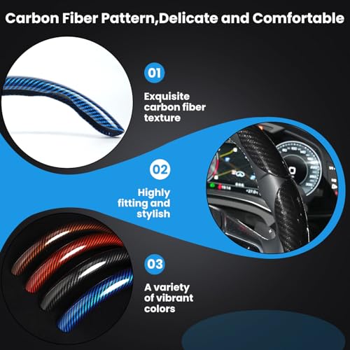 Hiseanllo Carbon Fiber Steering Wheel Cover 3PCS Set – Anti-Slip, Scratch-Resistant, Universal Fit for 14–16 Inch Wheels – Interior Car Accessories for Cars, SUVs, Trucks (Brown) - Image 3