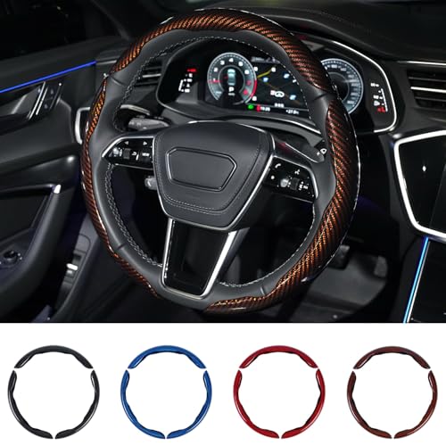 Hiseanllo Carbon Fiber Steering Wheel Cover 3PCS Set – Anti-Slip, Scratch-Resistant, Universal Fit for 14–16 Inch Wheels – Interior Car Accessories for Cars, SUVs, Trucks (Brown) - Image 1