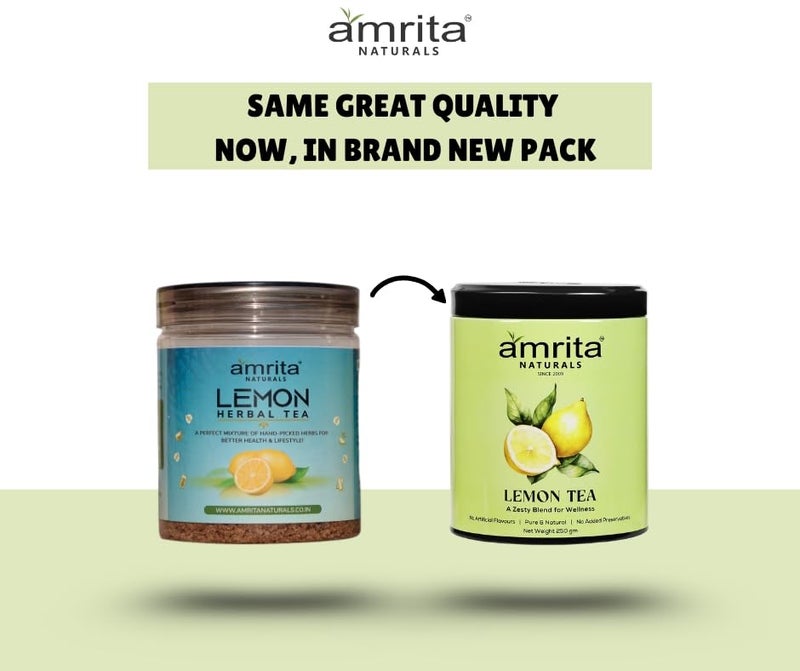 Amrita Naturals Lemon Herbal Tea | 100% Natural Detox Blend with Ginger, Basil, Clove & Cardamom | Supports Immunity, Digestion & Relaxation | Can Be Brewed in Hot or Cold Water | 250g Pack - Image 2