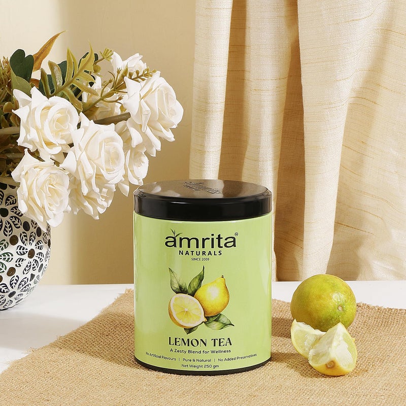 Amrita Naturals Lemon Herbal Tea | 100% Natural Detox Blend with Ginger, Basil, Clove & Cardamom | Supports Immunity, Digestion & Relaxation | Can Be Brewed in Hot or Cold Water | 250g Pack - Image 4