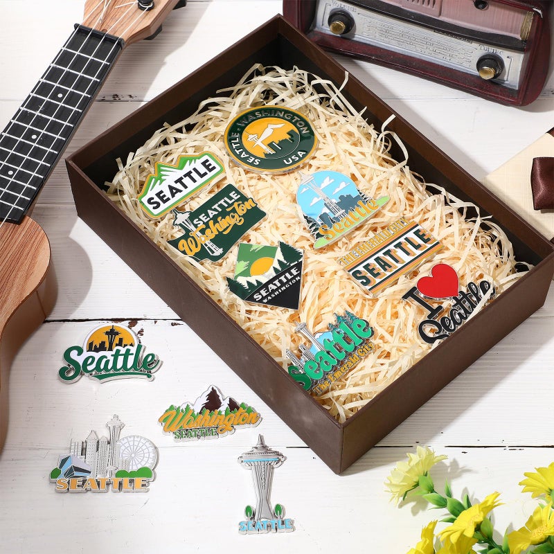 Konohan 12 Pcs Seattle Magnets for Refrigerator Metal Washington Fridge Magnet Magnetic Seattle Souvenirs Gifts USA State Magnetic Us City Refrigerator Stickers, Space Needle - Image 3