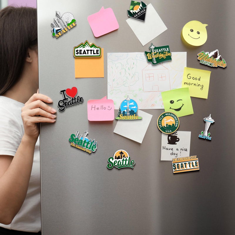 Konohan 12 Pcs Seattle Magnets for Refrigerator Metal Washington Fridge Magnet Magnetic Seattle Souvenirs Gifts USA State Magnetic Us City Refrigerator Stickers, Space Needle - Image 5