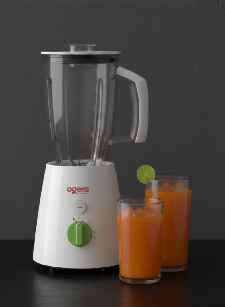 أوجيرا خلاط كهربائي عالي السرعة ٢ في ١ مع وعاء طحن، محرك قوي ٦٥٠ واط، تحكم بخمس سرعات وتسريع توربو | وعاء غير قابل للكسر سعة ٢ لتر، شفرات من الفولاذ المقاوم للصدأ، معالج طعام متعدد الوظائف للعصر والطحن | حماية من الحرارة الزائدة | ضمان لمدة عامين - Image 4