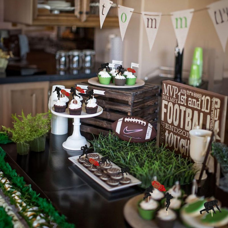 Ephlyn 24Pcs Rugby Ball Cupcake Toppers Football Players Sport Cupcake Picks Super Rugby Sports Theme Baby Shower Birthday Party Cake Decorations Supplies - Image 5