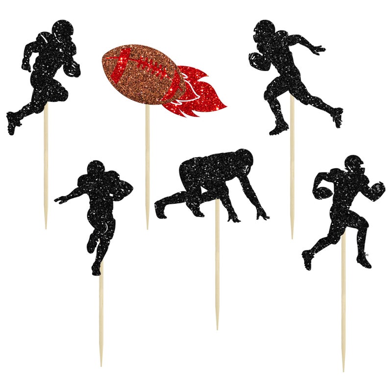 Ephlyn 24Pcs Rugby Ball Cupcake Toppers Football Players Sport Cupcake Picks Super Rugby Sports Theme Baby Shower Birthday Party Cake Decorations Supplies - Image 3