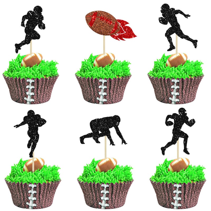 Ephlyn 24Pcs Rugby Ball Cupcake Toppers Football Players Sport Cupcake Picks Super Rugby Sports Theme Baby Shower Birthday Party Cake Decorations Supplies - Image 1