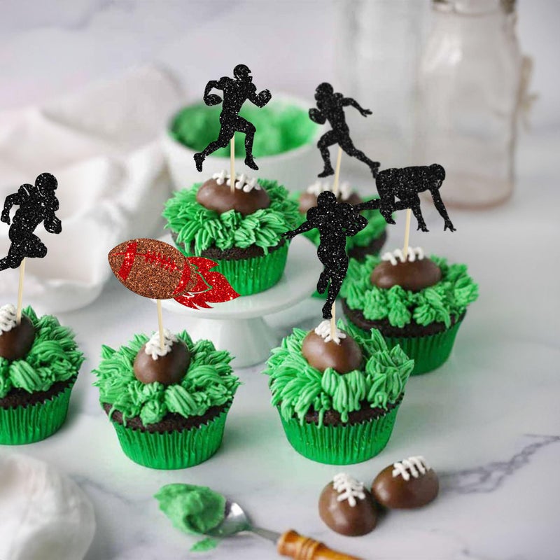 Ephlyn 24Pcs Rugby Ball Cupcake Toppers Football Players Sport Cupcake Picks Super Rugby Sports Theme Baby Shower Birthday Party Cake Decorations Supplies - Image 4