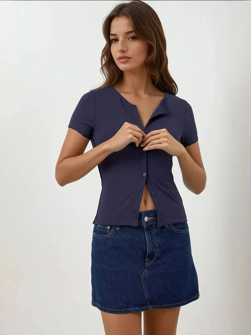 Hiccup Dark Mocha Brown Textured Buttoned Knit Top for Women | Best Price UAE
