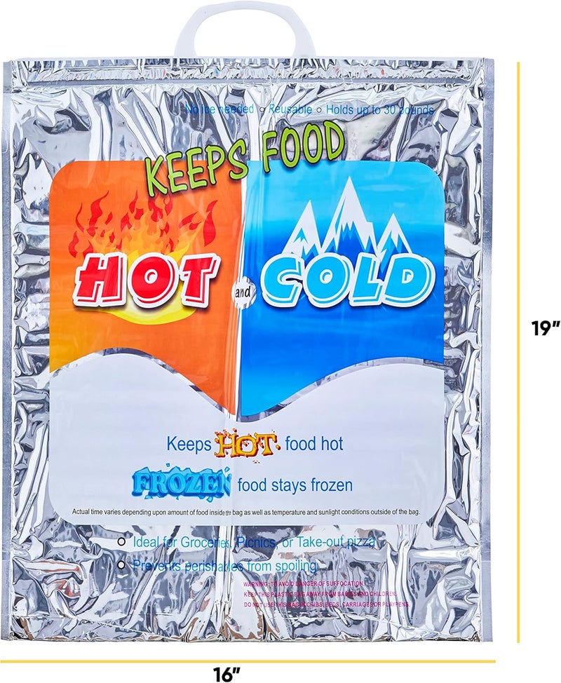 Superio Hot and Cold Insulated Bags for Food Delivery, Grocery Shopping Bags, Food Storage for Hot and Frozen Food for Travel, Disposable Cooler Bag, Reinforced Thermal Lunch Bag (1, 16"x5.5"x19") - Image 2
