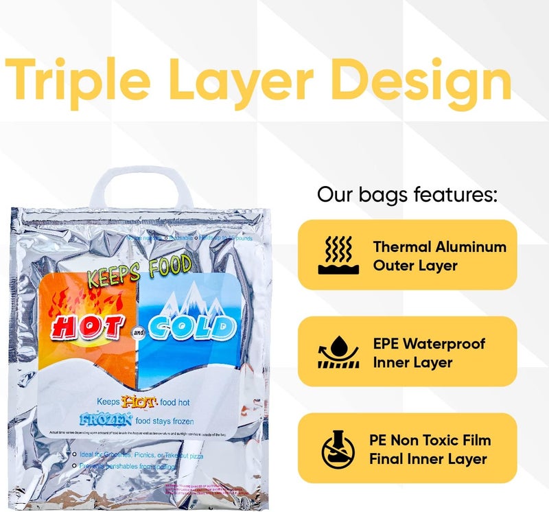 Superio Hot and Cold Insulated Bags for Food Delivery, Grocery Shopping Bags, Food Storage for Hot and Frozen Food for Travel, Disposable Cooler Bag, Reinforced Thermal Lunch Bag (1, 16"x5.5"x19") - Image 5