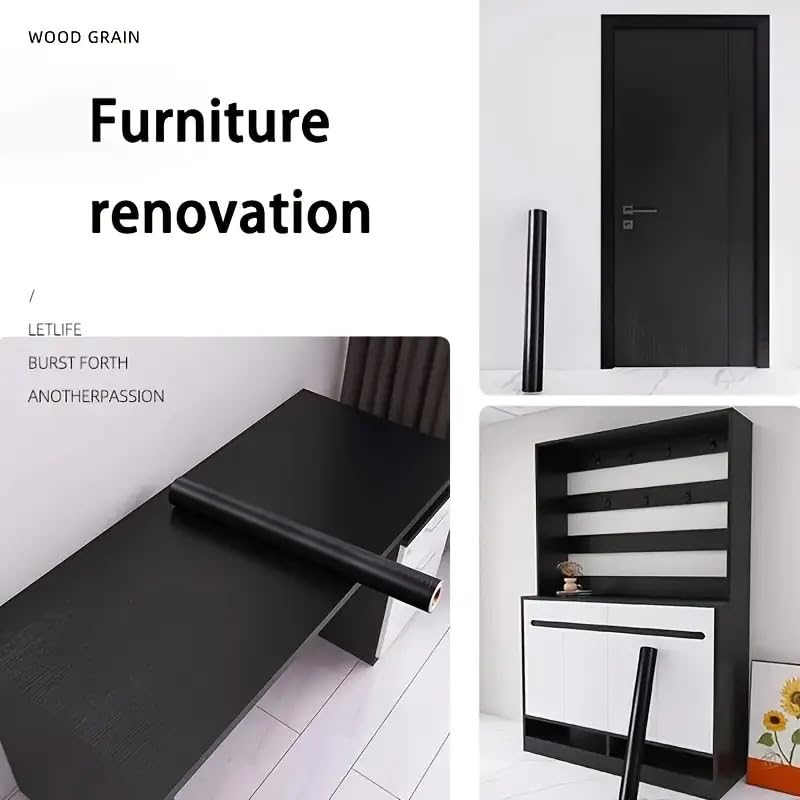 SUNBIRD Self-Adhesive Door Wallpaper Stickers Wood Peel & Stick Waterproof Oil-Proof PVC Wallpaper for Kitchen, Cabinets, Countertops (Wooden Black, 30 x 121 cm) - Image 2