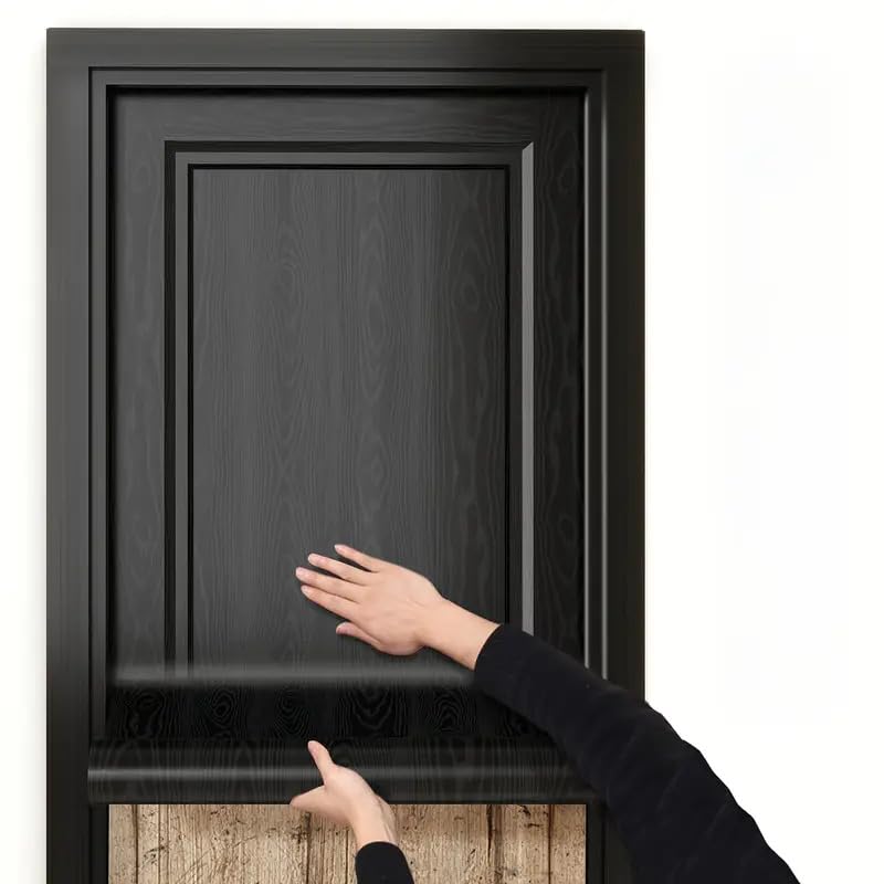 SUNBIRD Self-Adhesive Door Wallpaper Stickers Wood Peel & Stick Waterproof Oil-Proof PVC Wallpaper for Kitchen, Cabinets, Countertops (Wooden Black, 30 x 121 cm) - Image 1