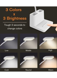 Alruht Desk Lamp, LED Table Light for Home Office Lighting, 3 Modes Study Lamp, Dimmable Office Light, Small Desk Lamp with Rechargeable USB Charging Port and Pen Holder, White  - Image 5
