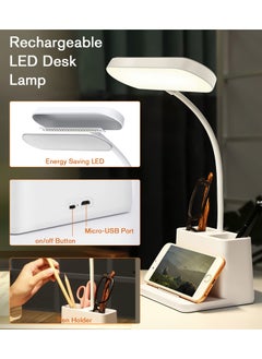 Alruht Desk Lamp, LED Table Light for Home Office Lighting, 3 Modes Study Lamp, Dimmable Office Light, Small Desk Lamp with Rechargeable USB Charging Port and Pen Holder, White  - Image 3