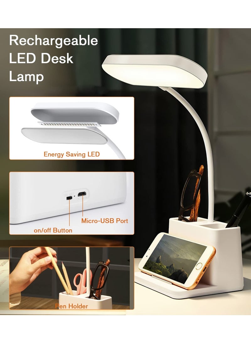 الروهيت مصباح مكتبي ، مصباح طاولة LED لإضاءة المكاتب المنزلية ، مصباح دراسة 3 أوضاع ، ضوء مكتب قابل للتعتيم ، مع منفذ شحن USB قابل لإعادة الشحن وحامل قلم ، أبيض  - Image 3