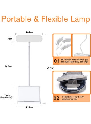 Led Table Lamp With Gooseneck, Dimmable Reading Light For Eye-protection, Rechargeable Desk Lamp For Home Office, Bedside Night Light, Portable Study Lamp With Usb Charging - view 2