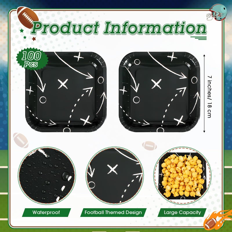 Mimorou 100 Pcs Football Dessert Plates - 7 Inch Square Paper Plates for Game Day, Birthday, Baby Shower & Home Decor - Image 2