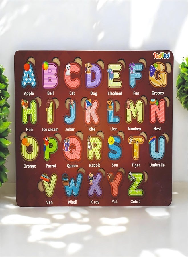TodFod Wooden Alphabet Puzzle Board for Kids | ABC Learning Toy with Knobs, A-Z Letter Recognition & Picture Matching, Montessori Educational Board for Toddlers Age 2-5 Years - Image 3