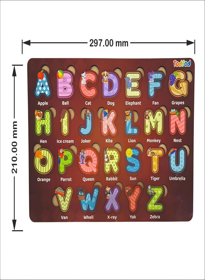TodFod Wooden Alphabet Puzzle Board for Kids | ABC Learning Toy with Knobs, A-Z Letter Recognition & Picture Matching, Montessori Educational Board for Toddlers Age 2-5 Years - Image 2
