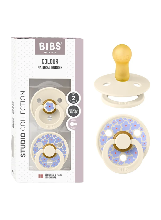 BIBS Pacifier Studio Colour 2 Pack Jasmine Latex Size 2, Ivory Mix