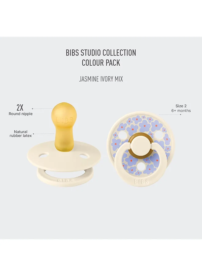BIBS Pacifier Studio Colour 2 Pack Jasmine Latex Size 2, Ivory Mix