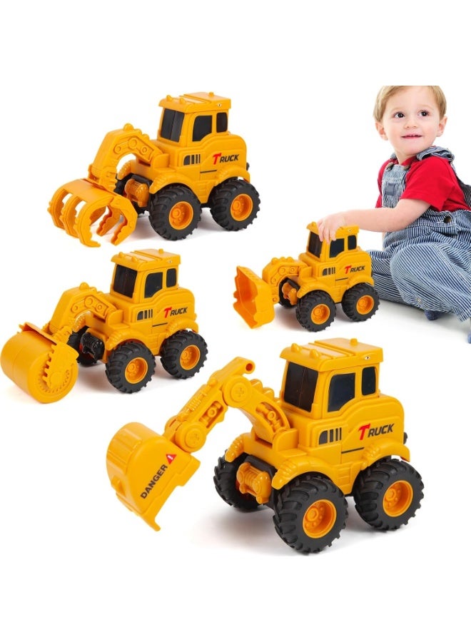 AM ANNA Construction Toys, Sandbox Excavator Toy, Trucks Construction Truck Toys, Vehicles Bulldozer Road Roller Toy, Birthday Gifts For Boys, For 2 3 4 5 6 + Year Old Boys Kids Toddlers Girls(4 Pack) - Image 1