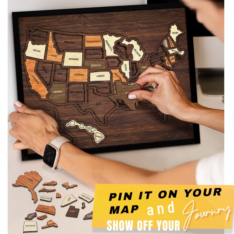flinelife USA Travel Map, 12x10, Wooden USA Map Puzzle, Perfect For Couples and Families Gift - Image 3