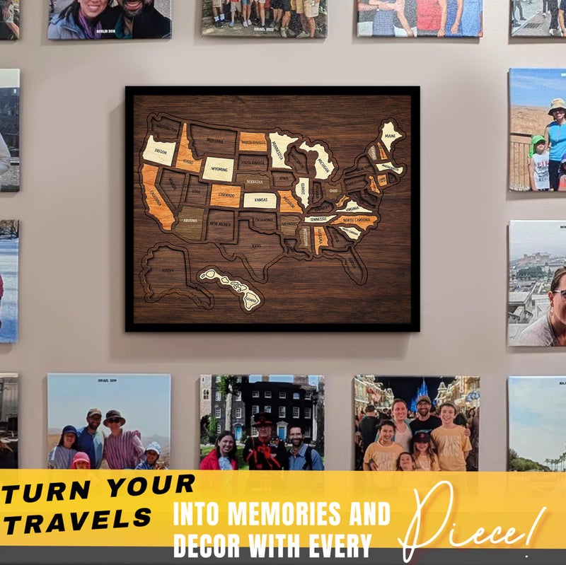 flinelife USA Travel Map, 12x10, Wooden USA Map Puzzle, Perfect For Couples and Families Gift - Image 4