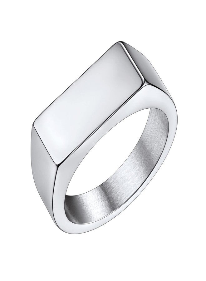 Bestyle Stainless Steel Signet Ring for Men Women in Gold/Black/Silver/Vintage Gray Tone, Chunky Thick Heavy Dome Band Ring Cool Finger Ring, Gift for Dad & Boyfriend, Size 7-14 Customizable, 8 - Image 1