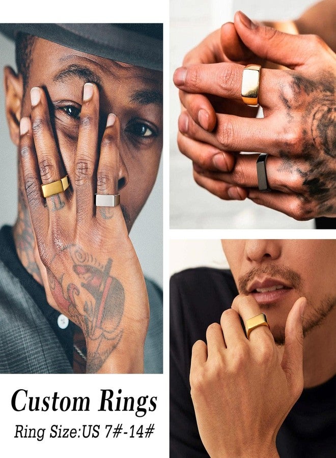 Bestyle Stainless Steel Signet Ring for Men Women in Gold/Black/Silver/Vintage Gray Tone, Chunky Thick Heavy Dome Band Ring Cool Finger Ring, Gift for Dad & Boyfriend, Size 7-14 Customizable, 8 - Image 3