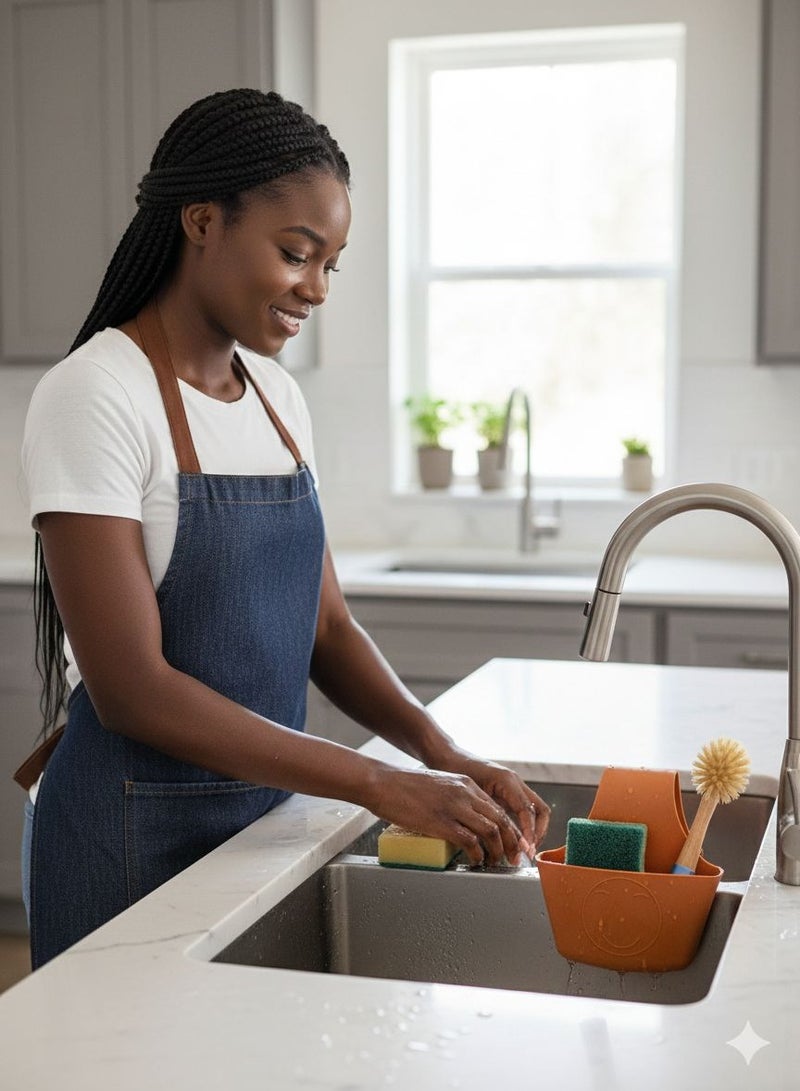 منظم حوض مطبخ من السيليكون بتصميم سرج | حامل للإسفنجة والفرشاة والصابون | تصميم يسمح بتصريف المياه | حامل حوض موفر للمساحة - Image 4