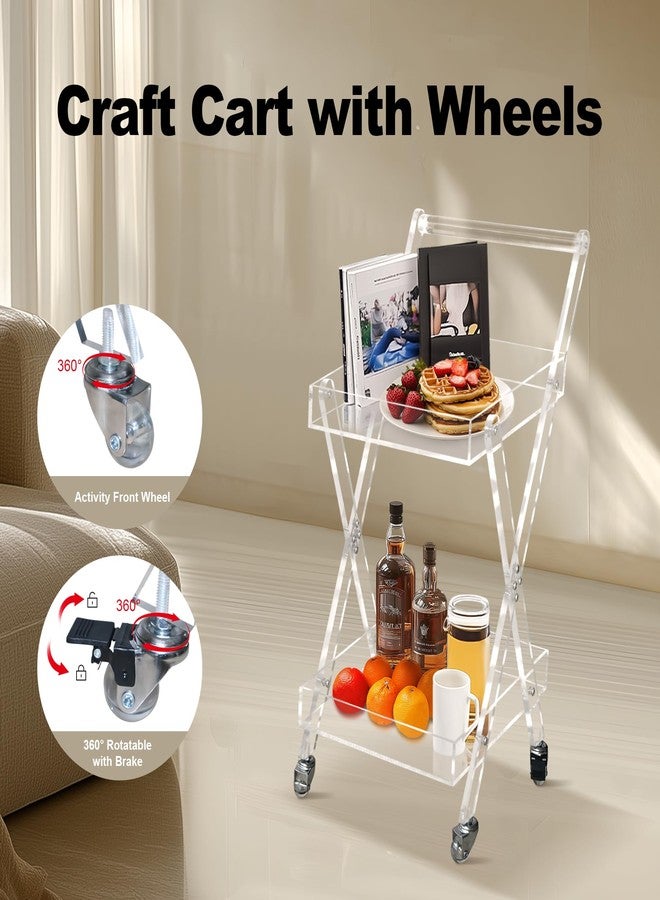 UMAIL 2-Tier Acrylic Multifunction Storage Cart,Rolling Utility Cart,Mobile Bar Cart with 2 Lockable Wheels 15.6'' L x 11.8'' W x 28.1'' H - Image 5