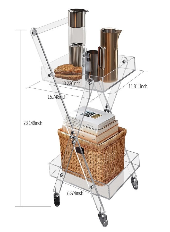 UMAIL 2-Tier Acrylic Multifunction Storage Cart,Rolling Utility Cart,Mobile Bar Cart with 2 Lockable Wheels 15.6'' L x 11.8'' W x 28.1'' H - Image 4