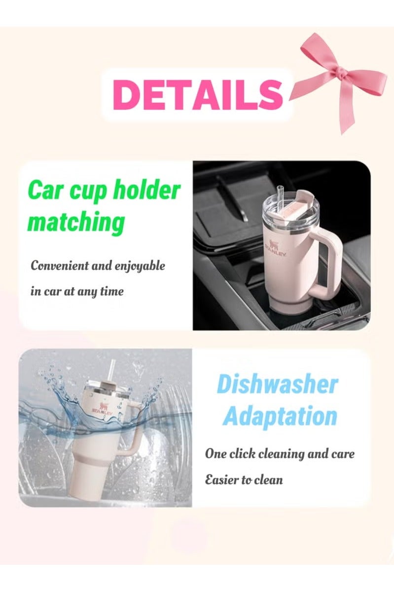 ستانلي كوب Quencher H2.0 FlowState معزول بالفراغ من الفولاذ المقاوم للصدأ مع غطاء وقشة للماء والشاي المثلج أو القهوة والعصائر وغيرها، من الكوارتز الوردي، 40 أونصة من الفولاذ المقاوم للصدأ 32 × 15 × 10 سم  - Image 3