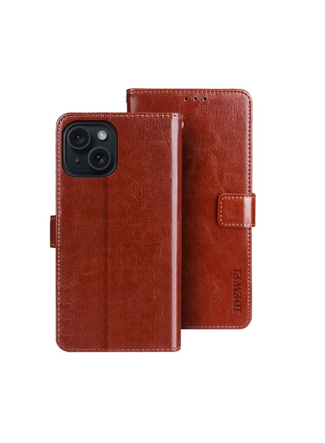 IDEWEI Case For iPhone 15 Pro Max Crazy Horse Texture Leather Phone Case with Holder - Image 1