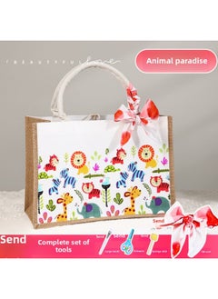 Butterfly Ancient Bart Material Bag Diy Mother's Day Canvas Bag Children's Handmade Creative Linen Bag Group Building Activity Gift-Color:Vertical Style [animal Paradise] Comes With A Full Set Of Tools + Detailed Tutorials