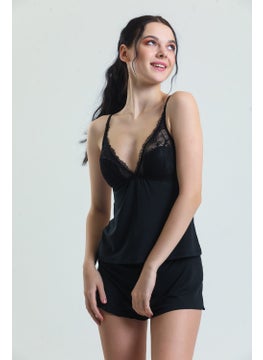 Magic Form 17378 Women's Lace Modal Rope Suspended Shorts Set-Black  - Image 1