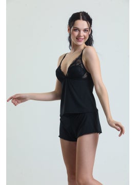 Magic Form 17378 Women's Lace Modal Rope Suspended Shorts Set-Black  - Image 2