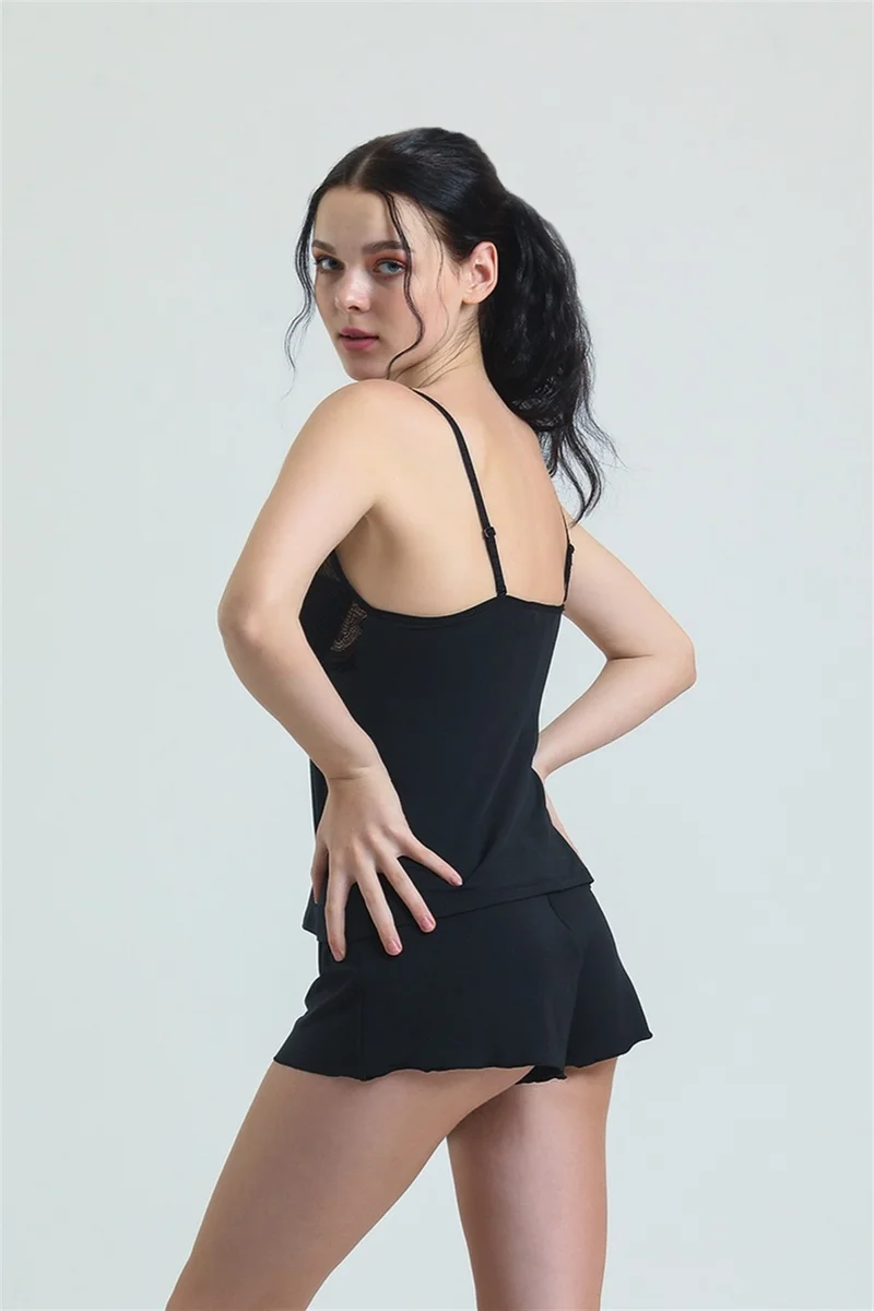 Magic Form 17378 Women's Lace Modal Rope Suspended Shorts Set-Black