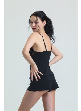 Magic Form 17378 Women's Lace Modal Rope Suspended Shorts Set-Black  - Image 3